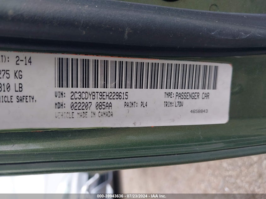 2014 Dodge Challenger R/T VIN: 2C3CDYBT9EH229615 Lot: 39943636