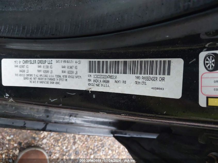 2013 Dodge Avenger Sxt VIN: X1C3CDZCG3DN70931 Lot: 39943659