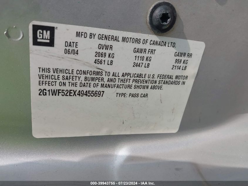 2004 Chevrolet Impala VIN: 2G1WF52EX49455697 Lot: 39943755