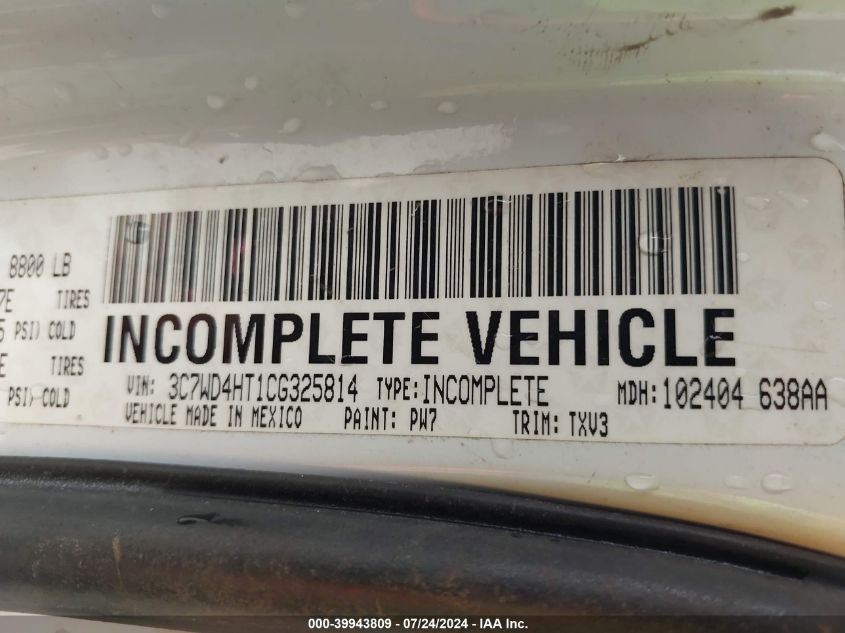 2012 Ram 2500 St VIN: 3C7WD4HT1CG325814 Lot: 39943809