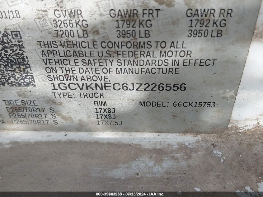 2018 Chevrolet Silverado 1500 Wt VIN: 1GCVKNEC6JZ226556 Lot: 39943988