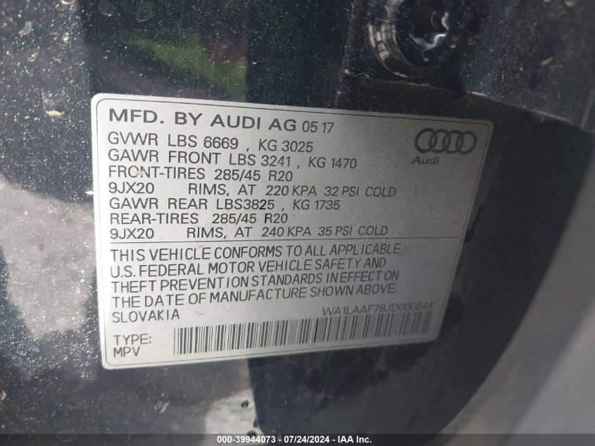 WA1LAAF78JD000644 2018 Audi Q7 3.0T Premium