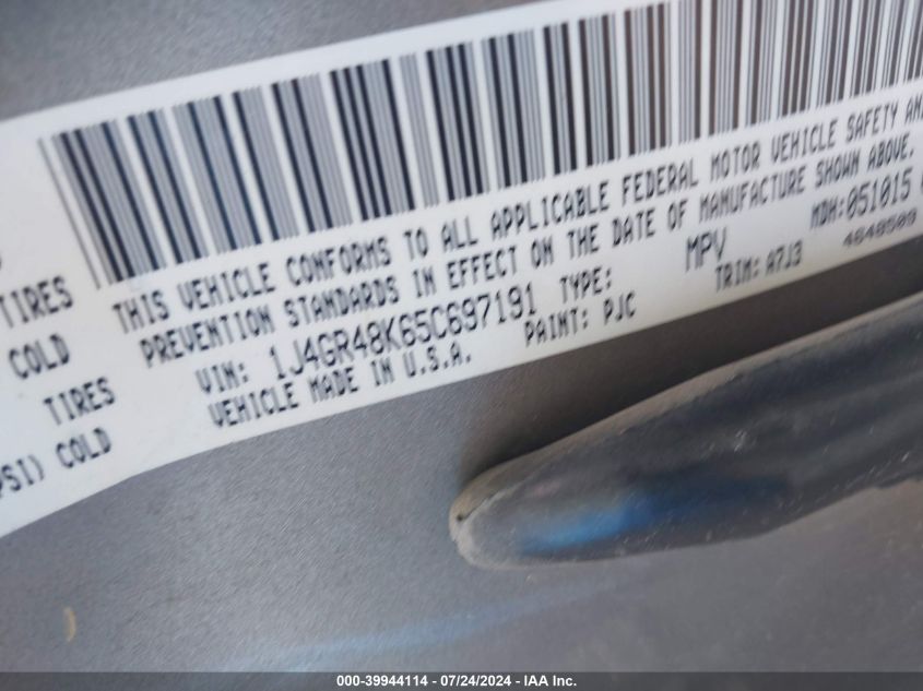 2005 Jeep Grand Cherokee Laredo VIN: 1J4GR48K65C697191 Lot: 39944114