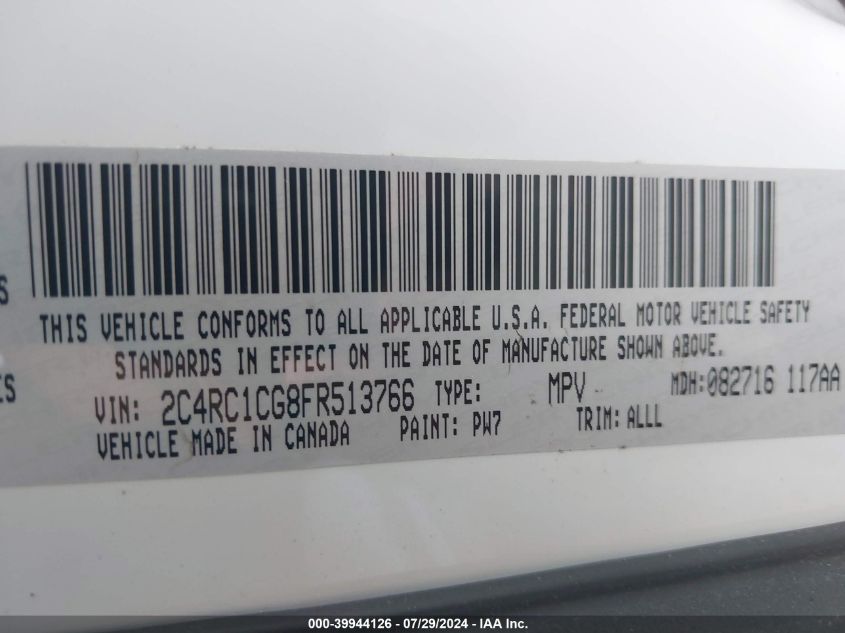 2015 Chrysler Town & Country Touring-L VIN: 2C4RC1CG8FR513766 Lot: 39944126