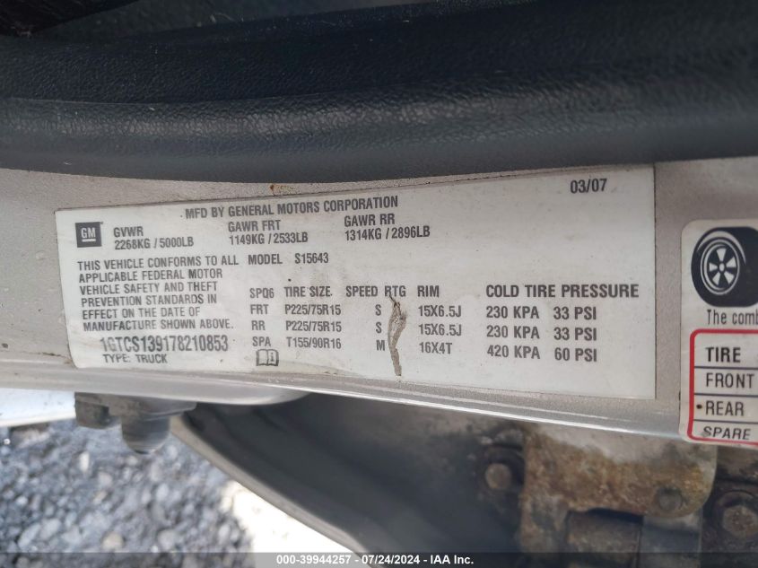 2007 GMC Canyon Sle1 VIN: 1GTCS139178210853 Lot: 39944257