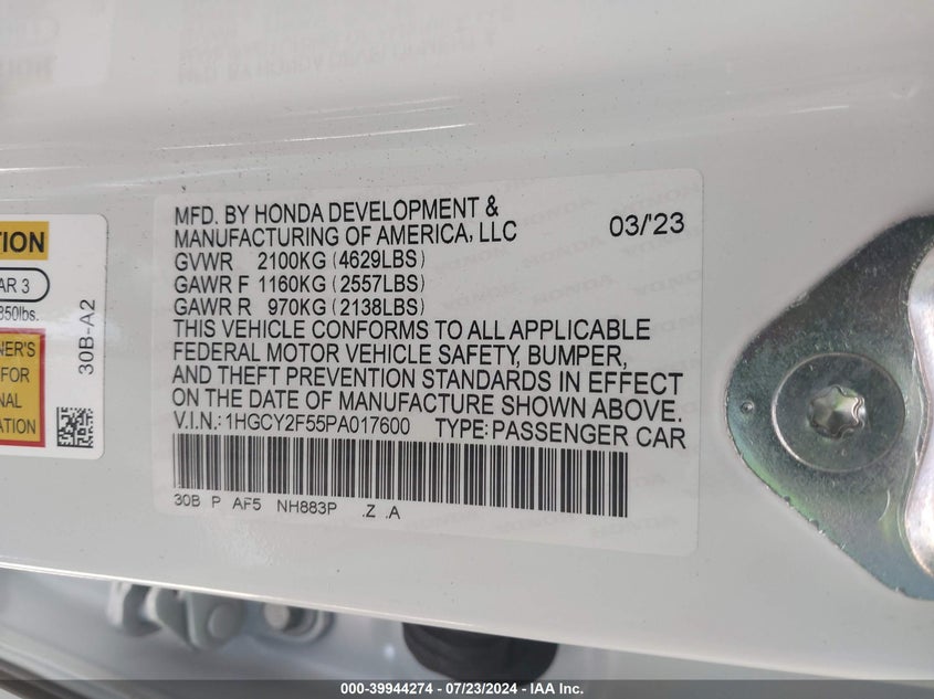 2023 HONDA ACCORD HYBRID SPORT - 1HGCY2F55PA017600