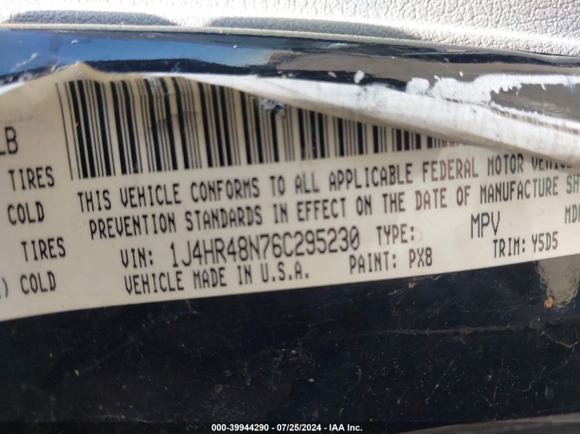 2006 Jeep Grand Cherokee Laredo VIN: 1J4HR48N76C295230 Lot: 39944290