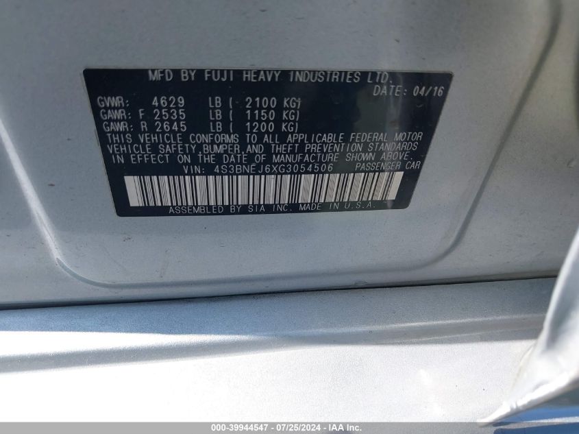 2016 Subaru Legacy 3.6R Limited VIN: 4S3BNEJ6XG3054506 Lot: 39944547