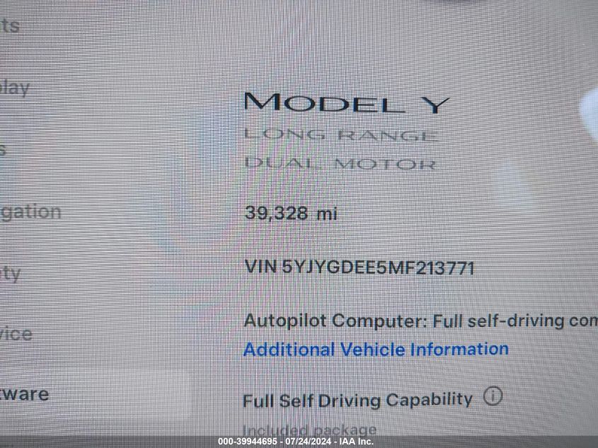 2021 TESLA MODEL Y LONG RANGE DUAL MOTOR ALL-WHEEL DRIVE - 5YJYGDEE5MF213771