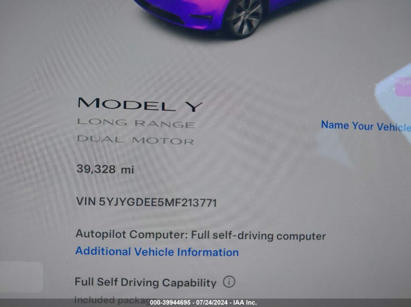 2021 TESLA MODEL Y LONG RANGE DUAL MOTOR ALL-WHEEL DRIVE - 5YJYGDEE5MF213771