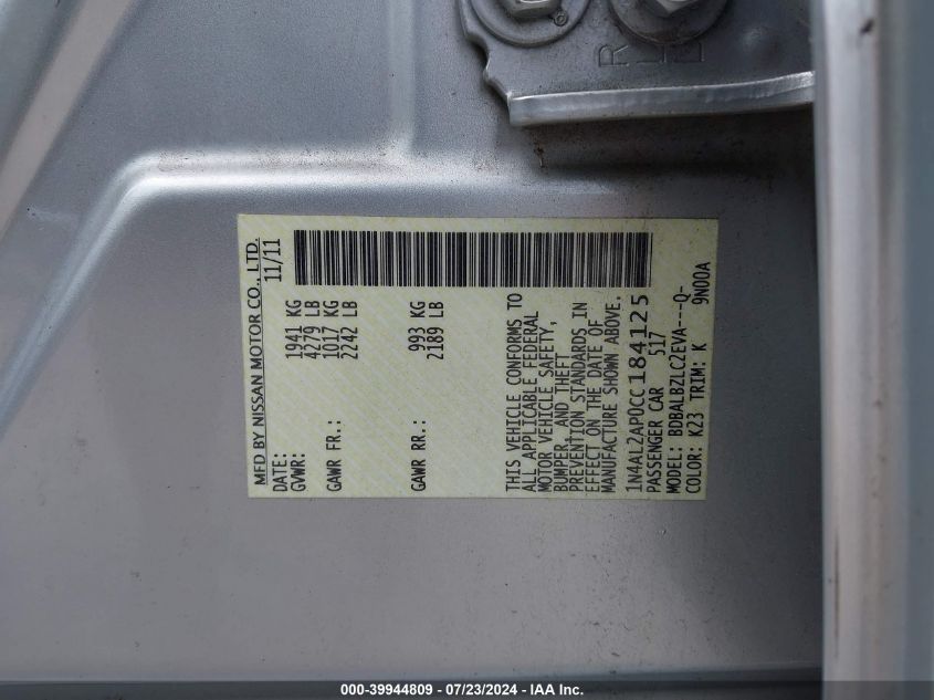 1N4AL2AP0CC184125 2012 Nissan Altima 2.5 S