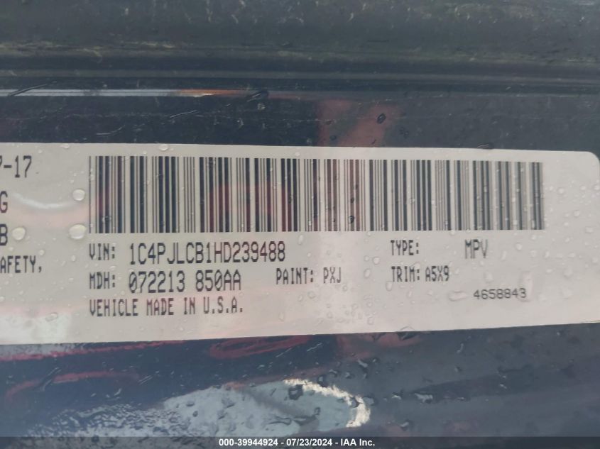 2017 Jeep Cherokee Latitude Fwd VIN: 1C4PJLCB1HD239488 Lot: 39944924