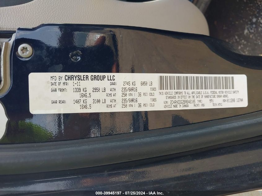 2011 Dodge Grand Caravan Mainstreet VIN: 2D4RN3DG2BR646105 Lot: 39945197