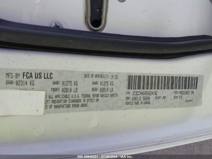 2016 Chrysler 300 Anniversary Edition VIN: 2C3CCAAGXGH224182 Lot: 39945201