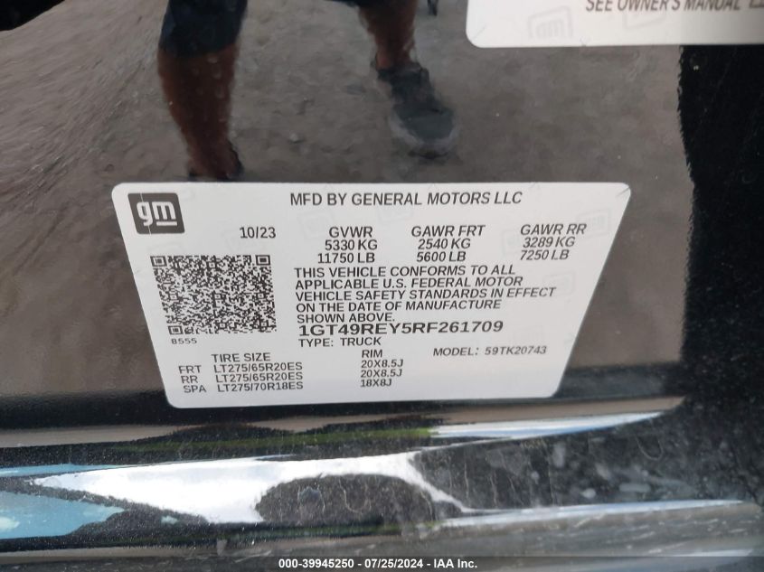 2024 GMC Sierra 2500Hd 4Wd Standard Bed Denali VIN: 1GT49REY5RF261709 Lot: 39945250