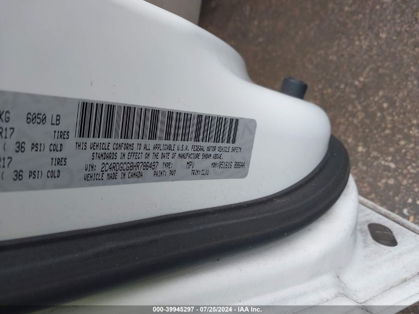 2017 Dodge Grand Caravan Sxt VIN: 2C4RDGCG8HR786497 Lot: 39945297