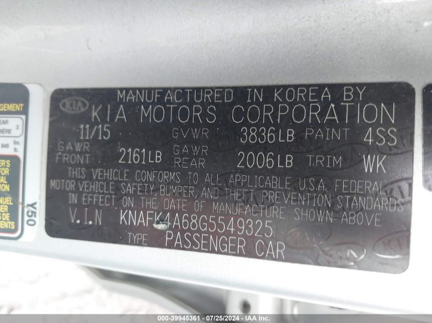 2016 Kia Forte Lx VIN: KNAFK4A68G5549325 Lot: 39945361