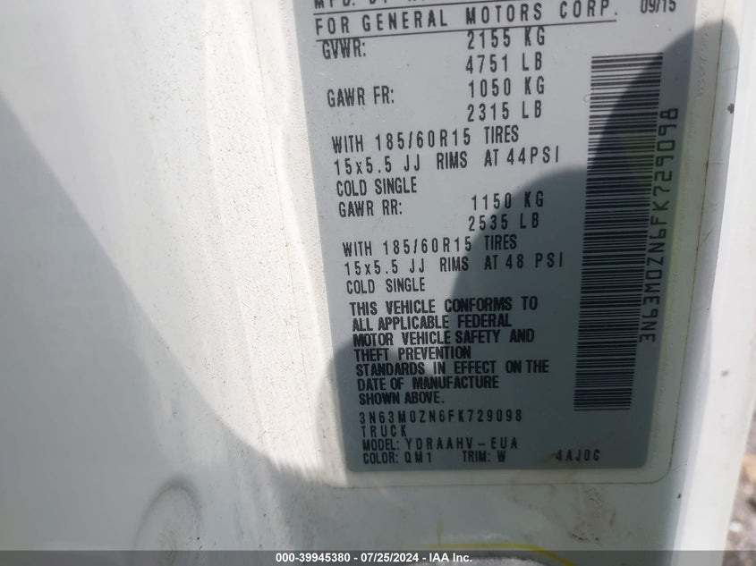 2015 CHEVROLET CITY EXPRESS 1LT 3N63M0ZN6FK729098