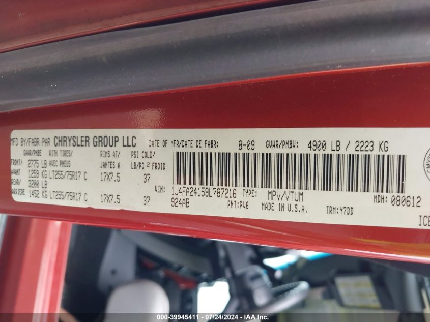 2009 Jeep Wrangler X VIN: 1J4FA24159L787216 Lot: 39945411