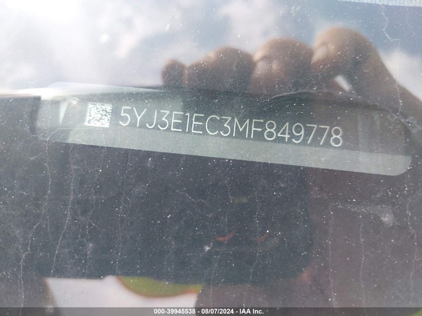 2021 Tesla Model 3 Performance Dual Motor All-Wheel Drive VIN: 5YJ3E1EC3MF849778 Lot: 39945538