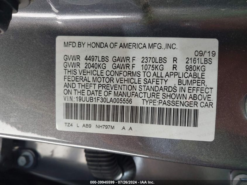 19UUB1F30LA005556 2020 Acura Tlx