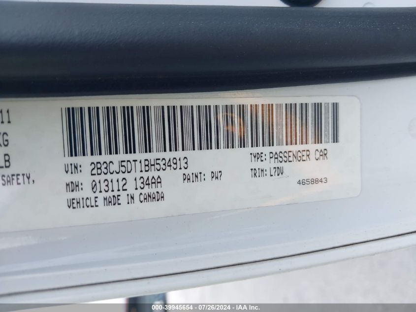 2011 Dodge Challenger R/T VIN: 2B3CJ5DT1BH534913 Lot: 39945654