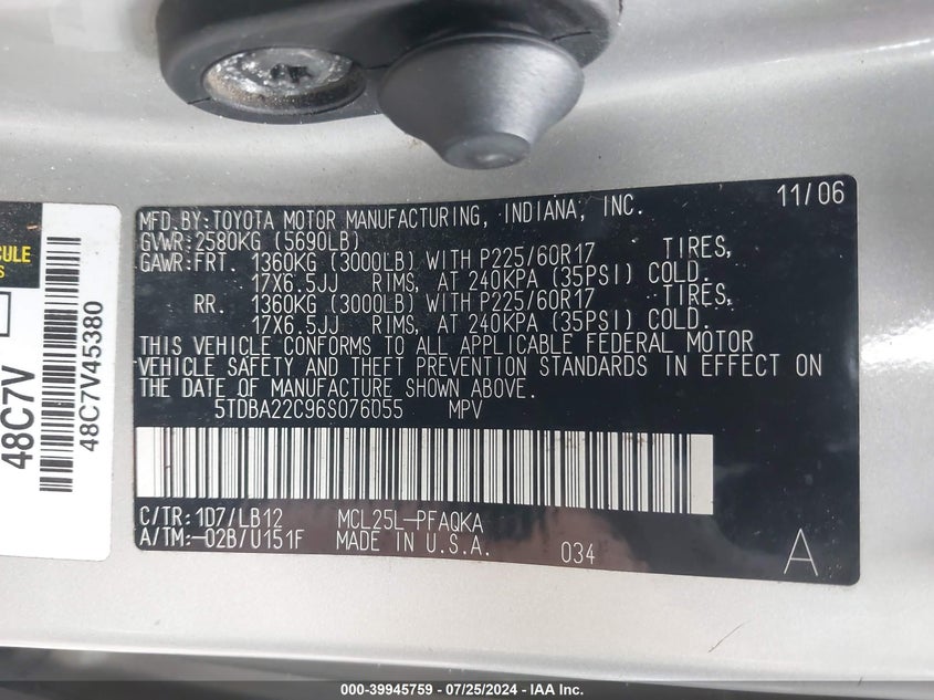 2006 Toyota Sienna Xle/Xle Limited VIN: 5TDBA22C96S076055 Lot: 39945759