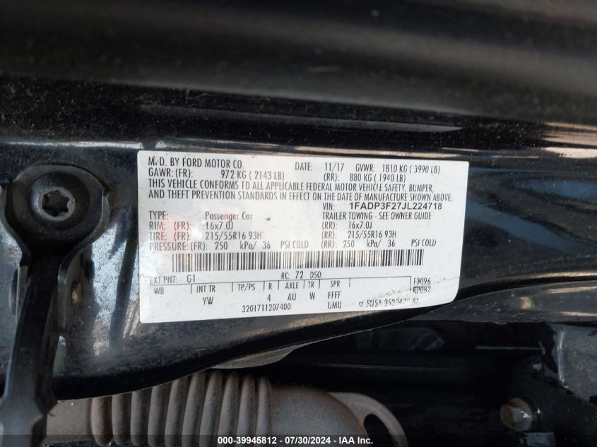 1FADP3F27JL224718 2018 Ford Focus Se