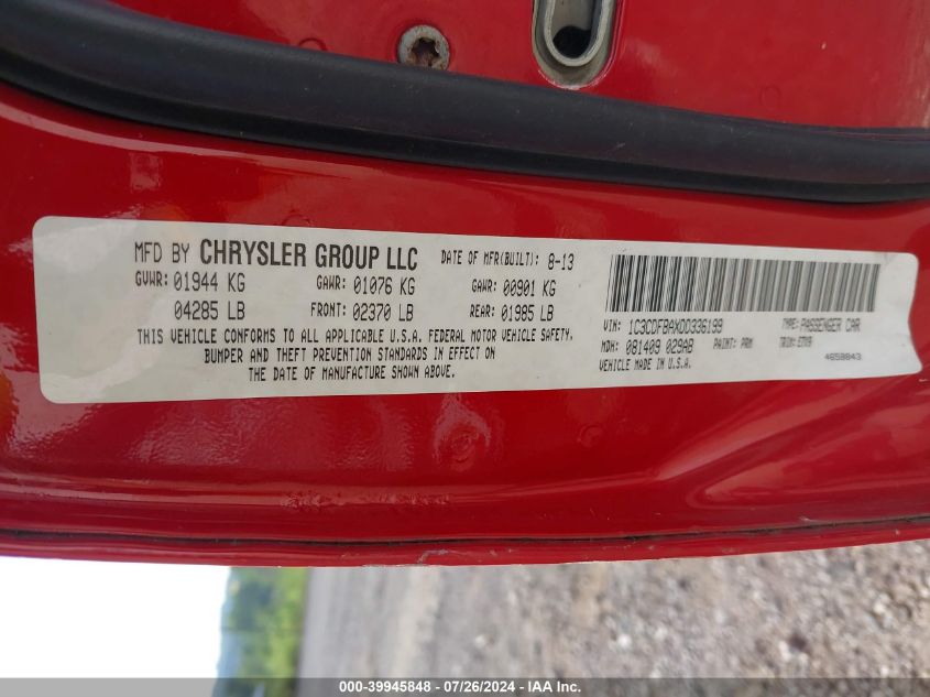 2013 Dodge Dart Sxt VIN: 1C3CDFBAXDD336199 Lot: 39945848