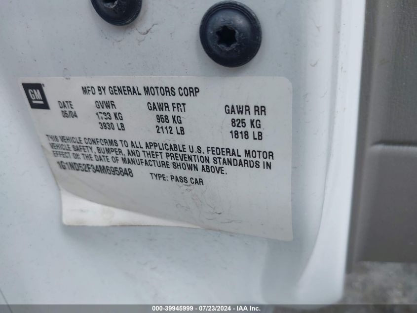 2004 Chevrolet Classic VIN: 1G1ND52F34M695848 Lot: 39945999