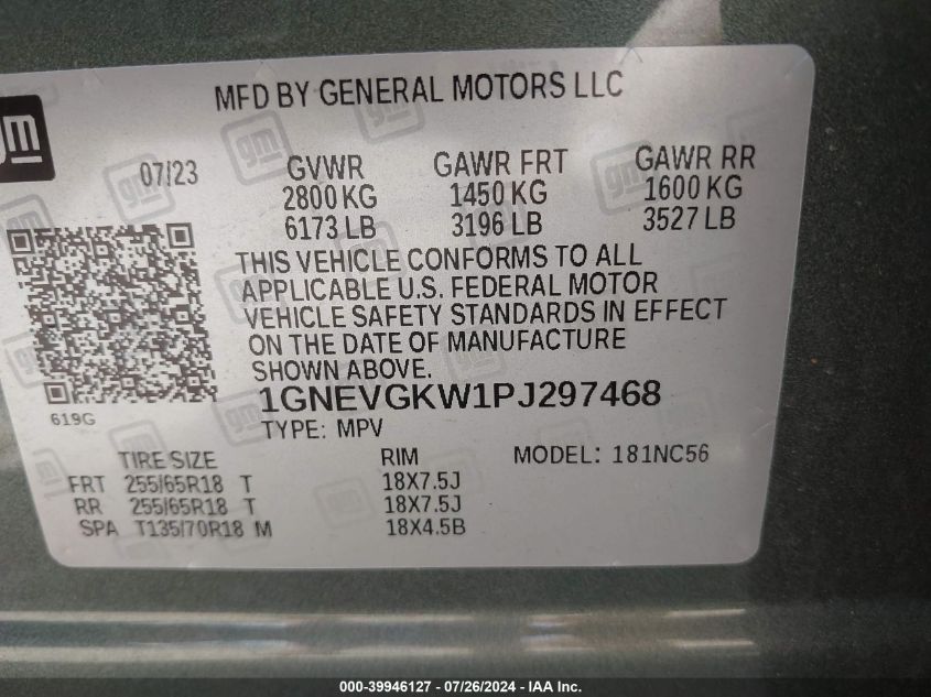 2023 CHEVROLET TRAVERSE AWD LT CLOTH - 1GNEVGKW1PJ297468