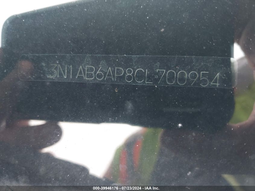 2012 Nissan Sentra 2.0 Sl VIN: 3N1AB6AP8CL700954 Lot: 39946176
