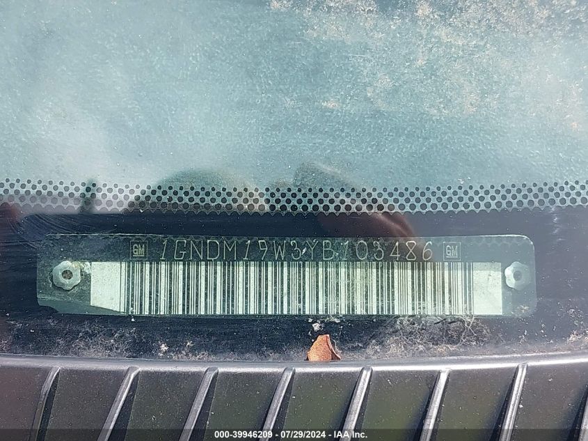 2000 Chevrolet Astro VIN: 1GNDM19W3YB103486 Lot: 39946209