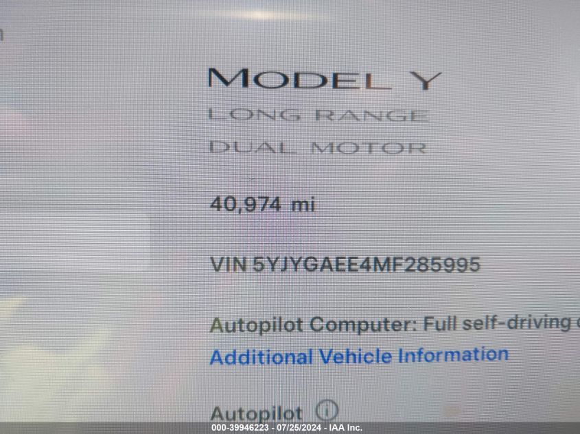 2021 TESLA MODEL Y LONG RANGE DUAL MOTOR ALL-WHEEL DRIVE - 5YJYGAEE4MF285995