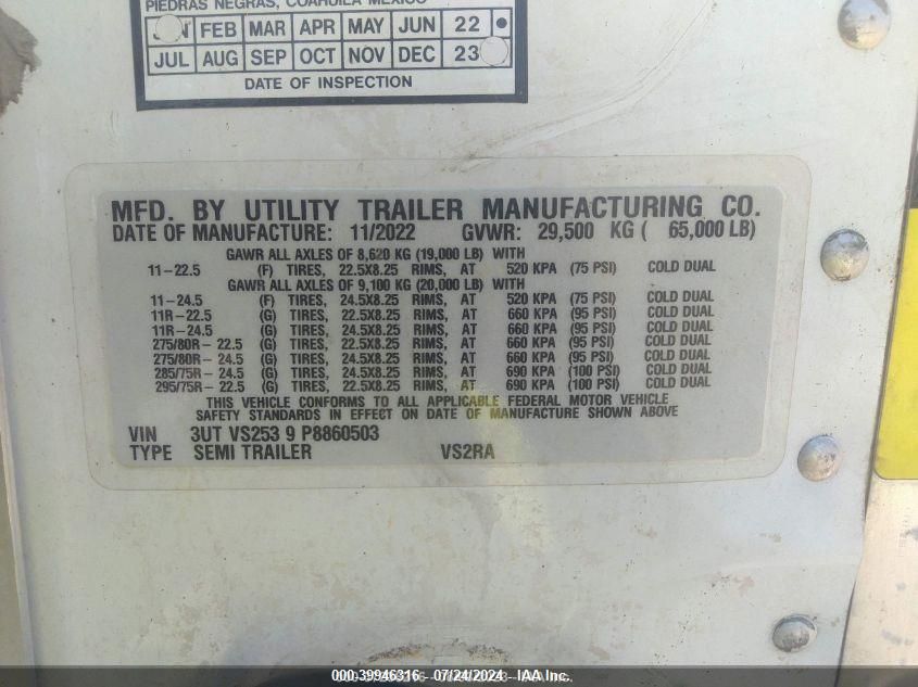 2023 Utility Trailer Mfg VIN: 3UTVS2539P8860503 Lot: 39946316