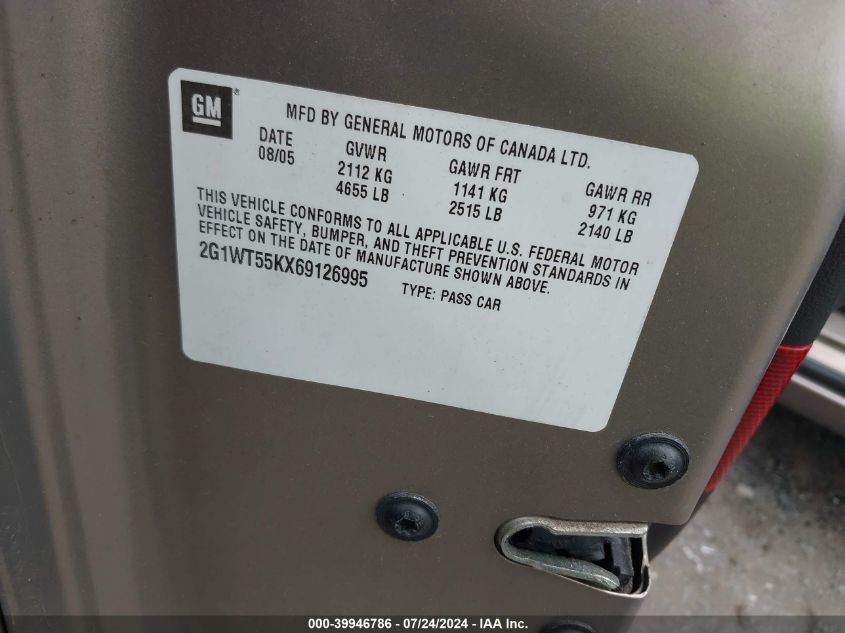 2006 Chevrolet Impala Lt VIN: 2G1WT55KX69126995 Lot: 39946786