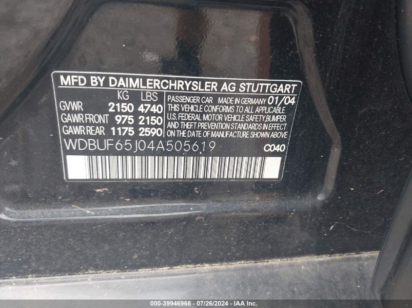 WDBUF65J04A505619 2004 Mercedes-Benz E 320