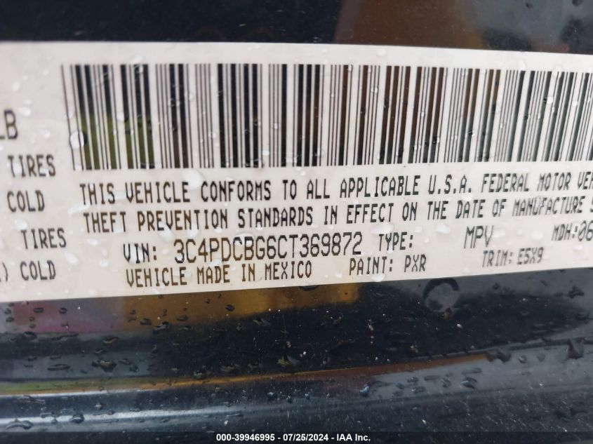 2012 Dodge Journey Sxt VIN: 3C4PDCBG6CT369872 Lot: 39946995