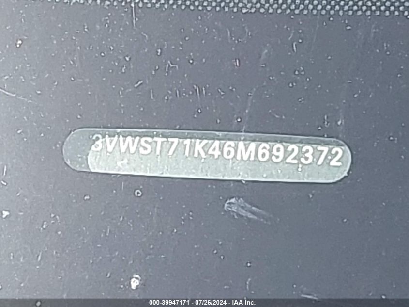 2006 Volkswagen Jetta Tdi VIN: 3VWST71K46M692372 Lot: 39947171
