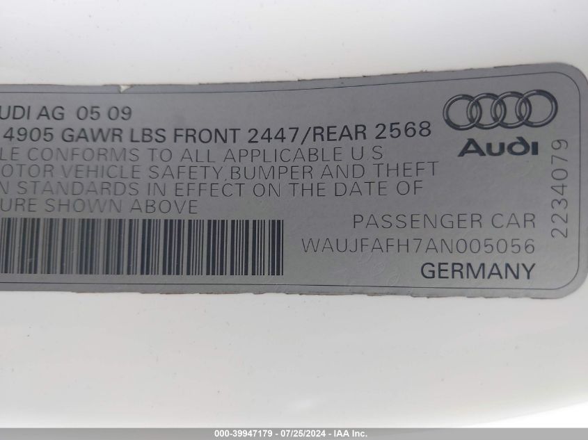 2010 Audi A5 2.0T Premium VIN: WAUJFAFH7AN005056 Lot: 39947179