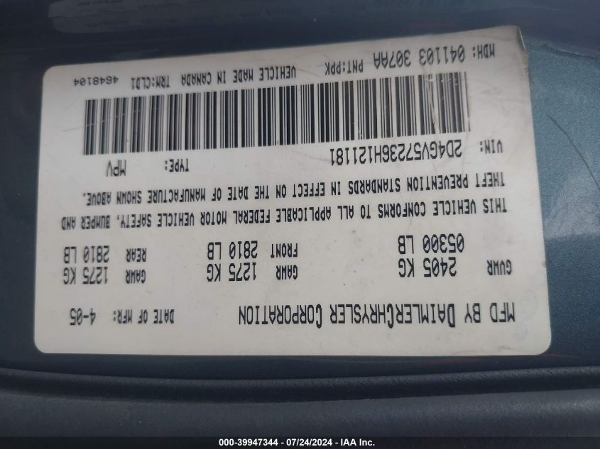 2006 Dodge Magnum Rt VIN: 2D4GV57236H121181 Lot: 39947344