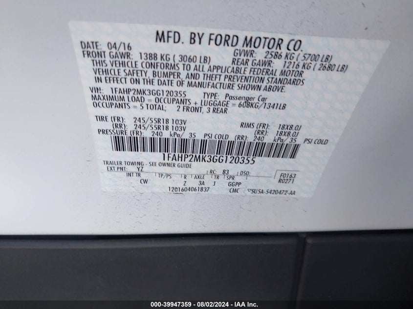 2016 FORD POLICE INTERCEPTOR - 1FAHP2MK3GG120355