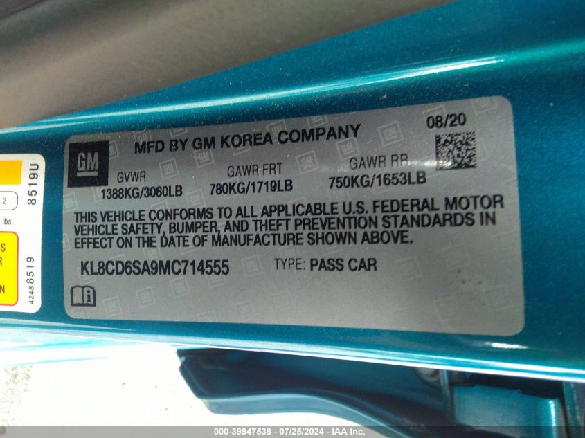 KL8CD6SA9MC714555 2021 Chevrolet Spark Fwd 1Lt Automatic