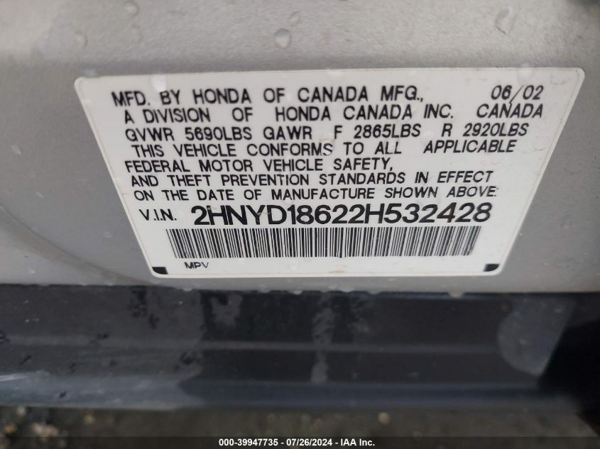 2HNYD18622H532428 2002 Acura Mdx