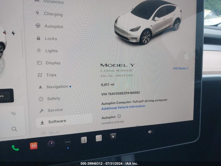 2023 Tesla Model Y Awd/Long Range Dual Motor All-Wheel Drive VIN: 7SAYGDEE2PA188882 Lot: 39948312