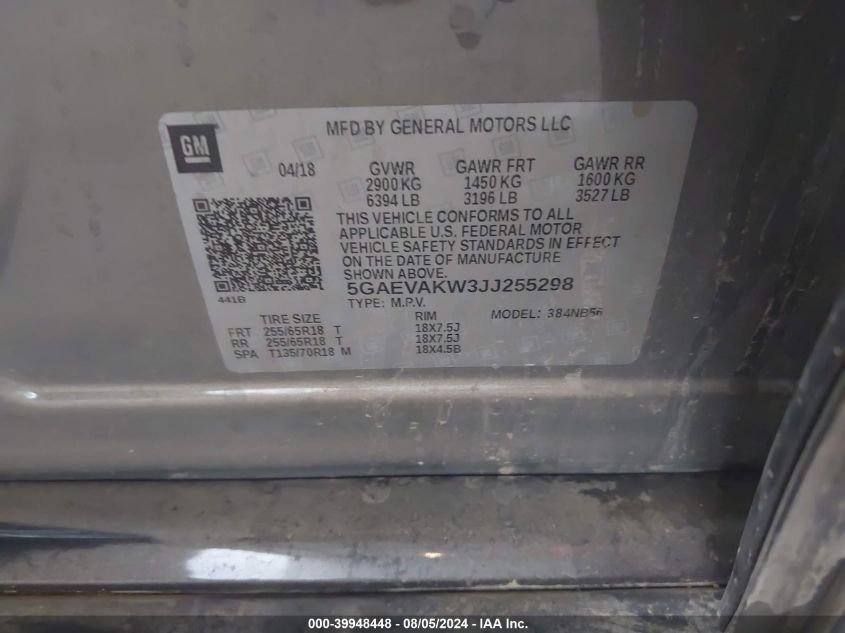 2018 Buick Enclave Essence VIN: 5GAEVAKW3JJ255298 Lot: 39948448