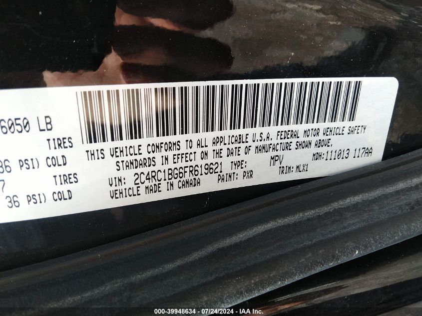 2015 Chrysler Town & Country Touring VIN: 2C4RC1BG6FR619621 Lot: 39948634