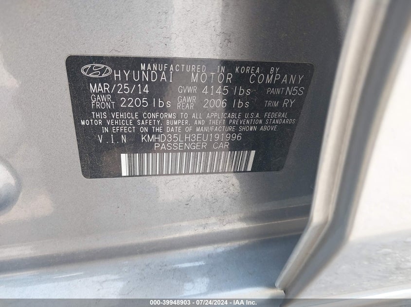 2014 Hyundai Elantra Gt VIN: KMHD35LH3EU191996 Lot: 39948903