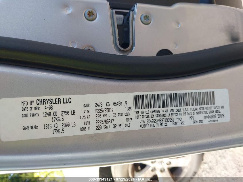 2009 Dodge Journey Sxt VIN: 3D4GG57V89T199651 Lot: 39949121