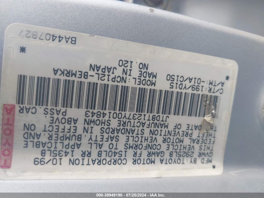 2000 Toyota Echo VIN: JTDBT1237Y0014843 Lot: 39949190